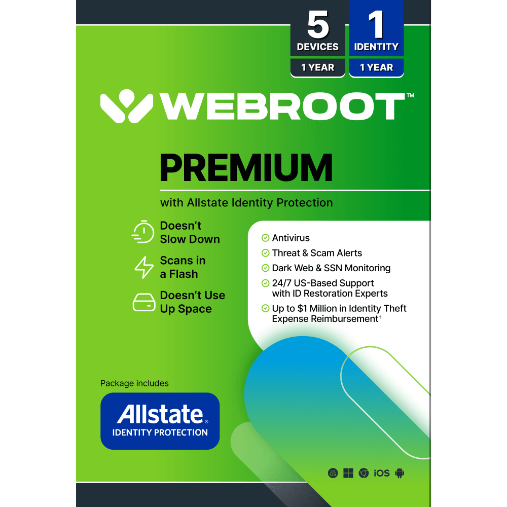 Webroot Allstate Premium, For 5 Devices, 1-Year Subscription,
