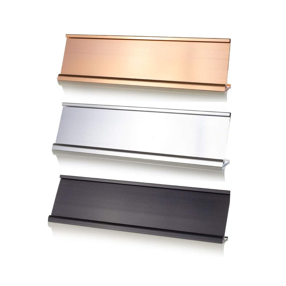 Slide-In Metal Wraparound Desk Sign Holder, Black, Gold