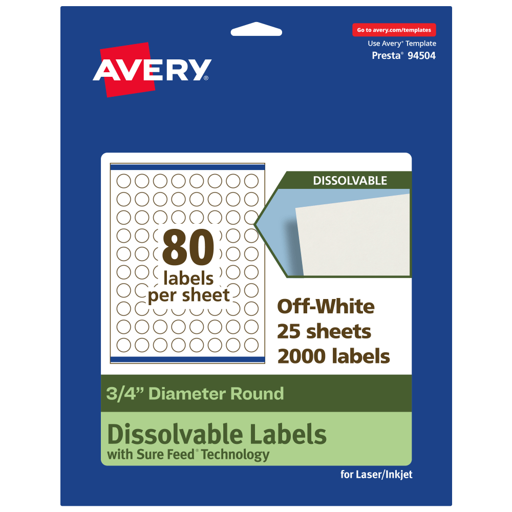 Avery® Print-to-the-Edge Dissolvable Labels With Sure Feed®