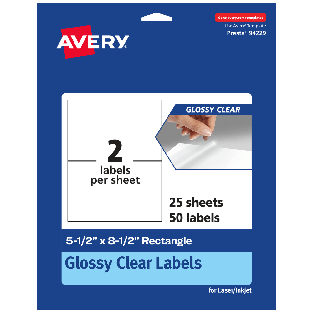 Avery® Glossy Permanent Labels, 94229-CGF25, Rectangle,