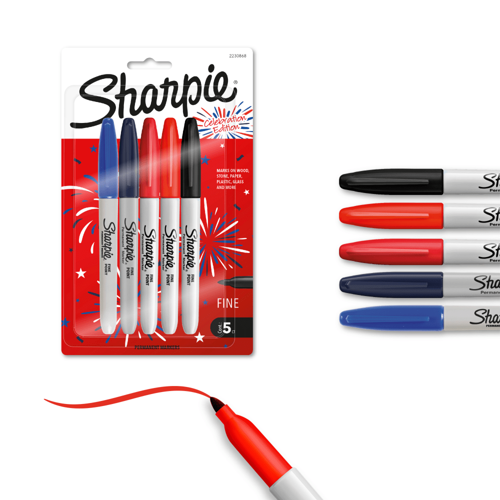 Sharpie® Permanent Markers, Fine Point, Assorted Colors, 5