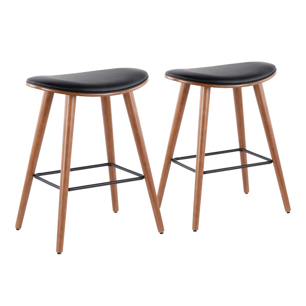 LumiSource Saddle Counter Stools, Walnut/Black, Set Of 2