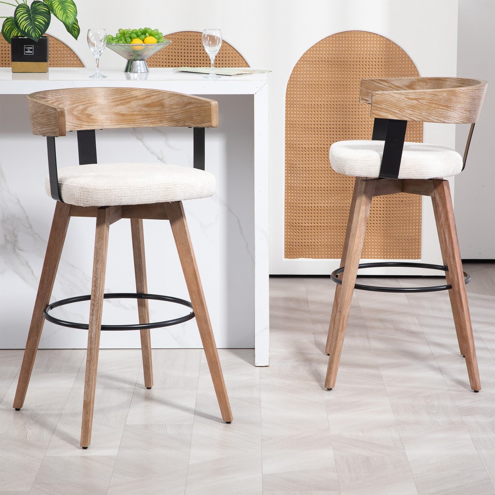 Glamour Home Beck Fabric Barstool With Back, Beige/Brown