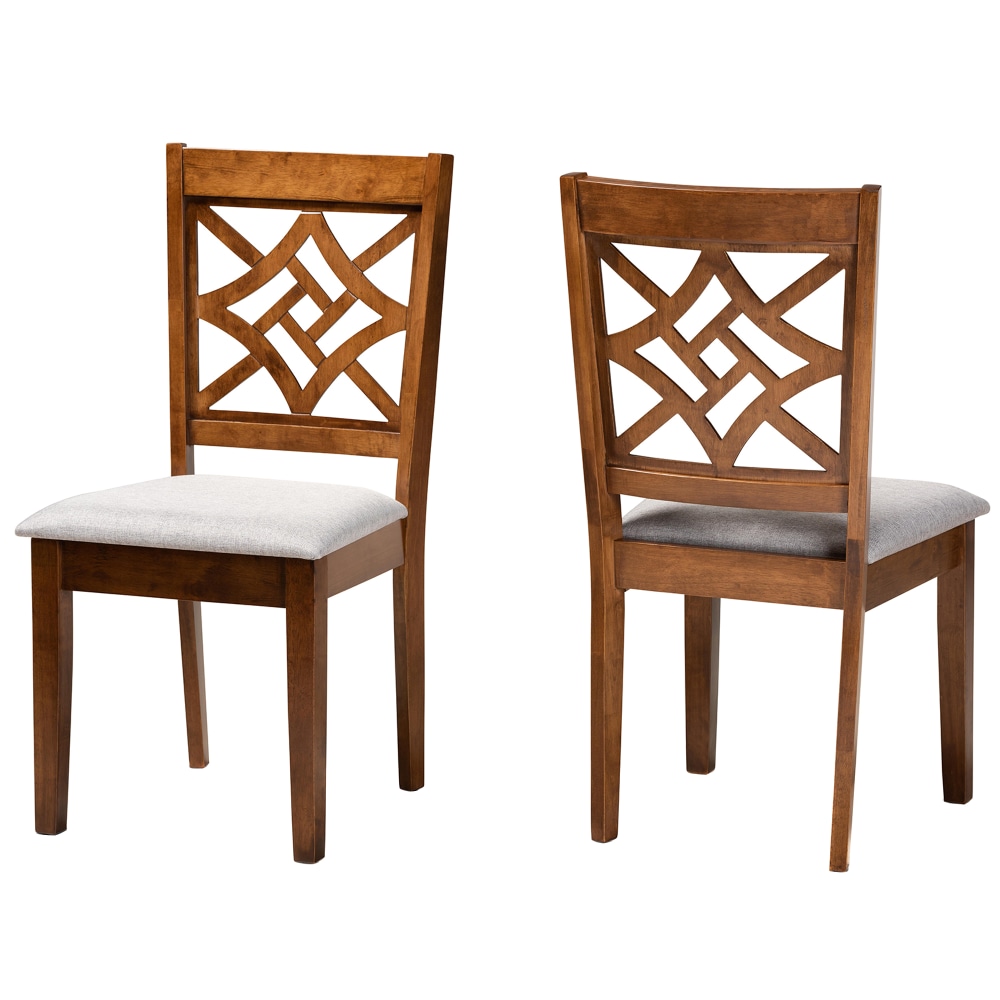 Baxton Studio Nicolette Fabric Dining Chairs, Gray/Walnut Brown,