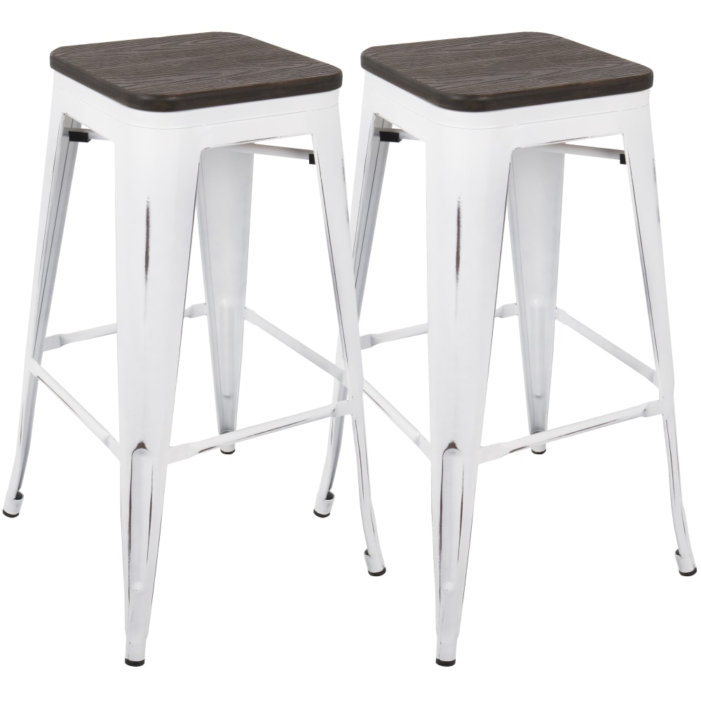 LumiSource Oregon Bar Stools, Vintage White/Espresso, Set Of