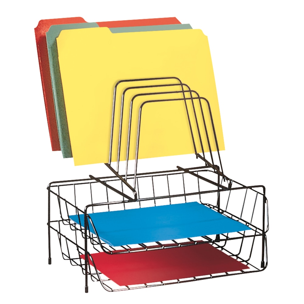 Fellowes® Double Tray With 6-Section Step File, 14"H