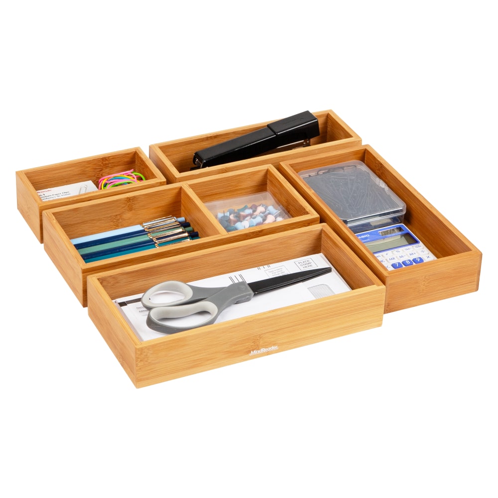 Mind Reader 5-Piece Bamboo Drawer Organizer Set, Brown