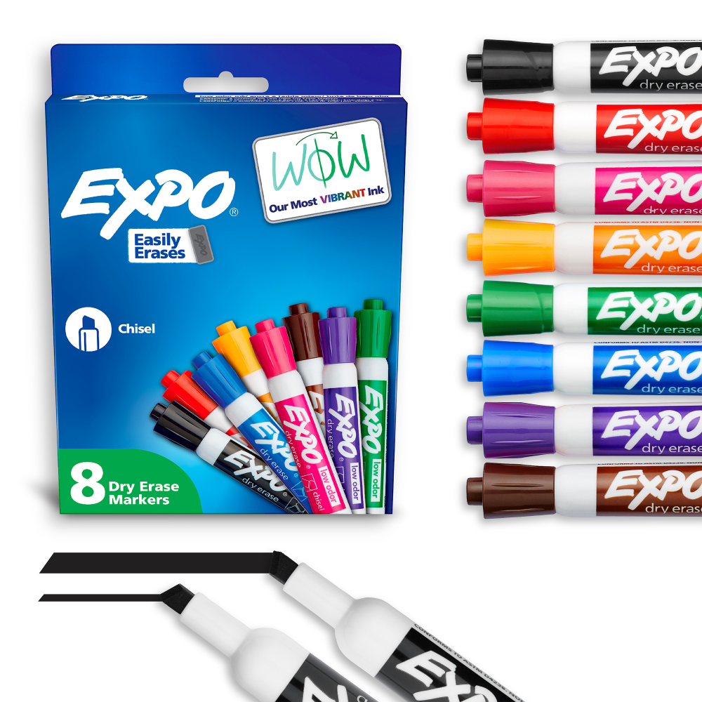 EXPO® Low-Odor Dry-Erase Markers, Chisel Point, Assorted Colors,