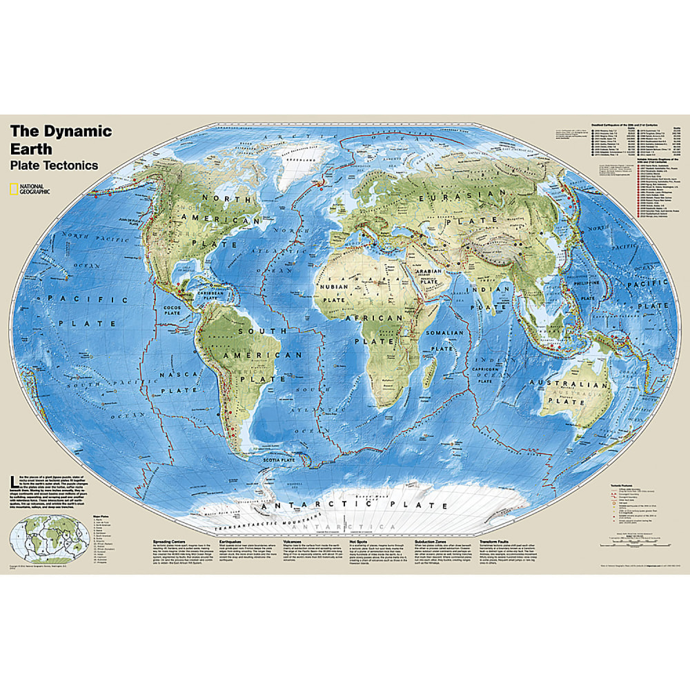 National Geographic The Dynamic Earth, Plate Tectonics Map,