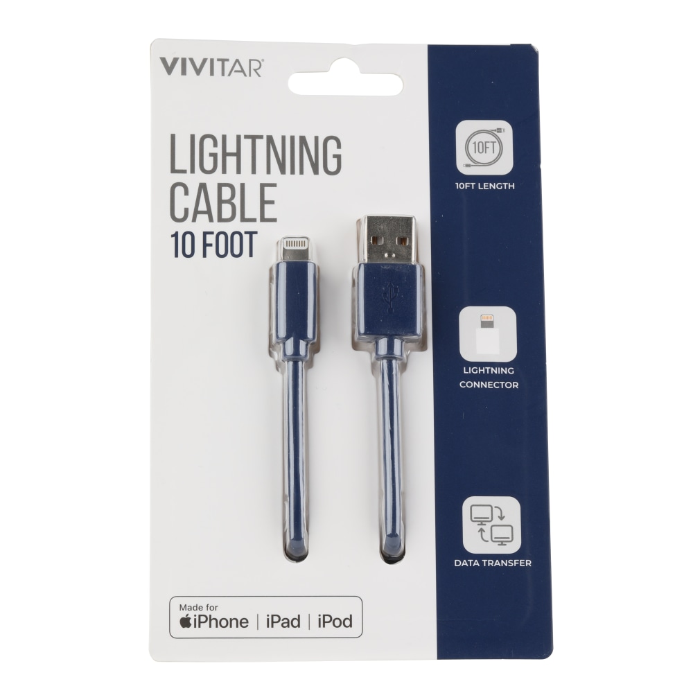 Vivitar Lightning To USB-A Cable, 10&#x27;, Navy,