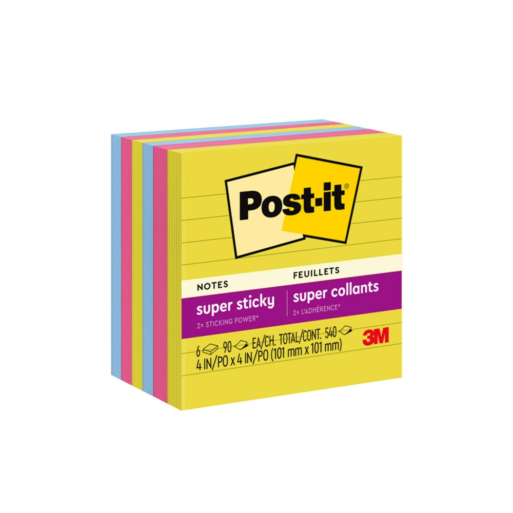 Post-it® Super Sticky Notes, 6 Pads, 4 in