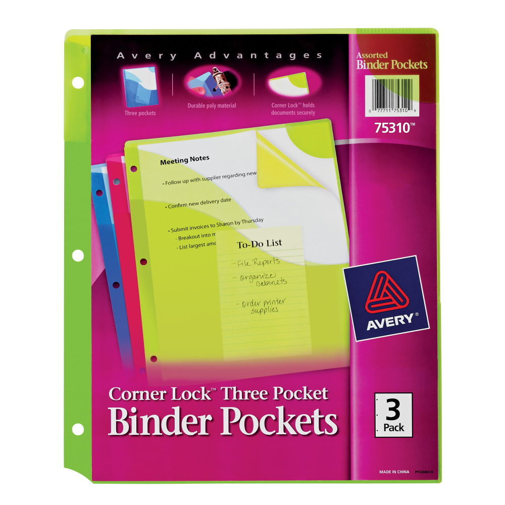 Avery® Corner Lock™ 3-Pocket Binder Pockets, 20 Sheet