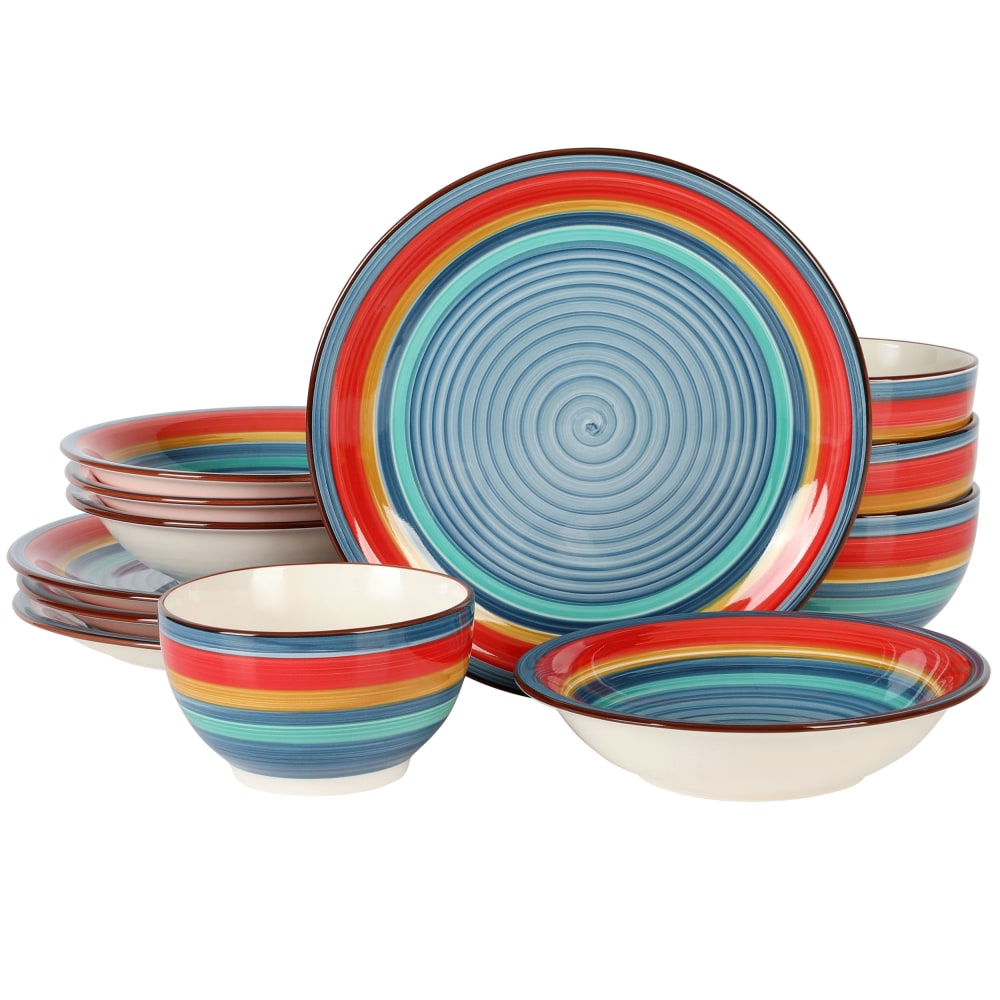 Gibson Home Rainbow 12-Piece Stoneware Dinnerware Set,