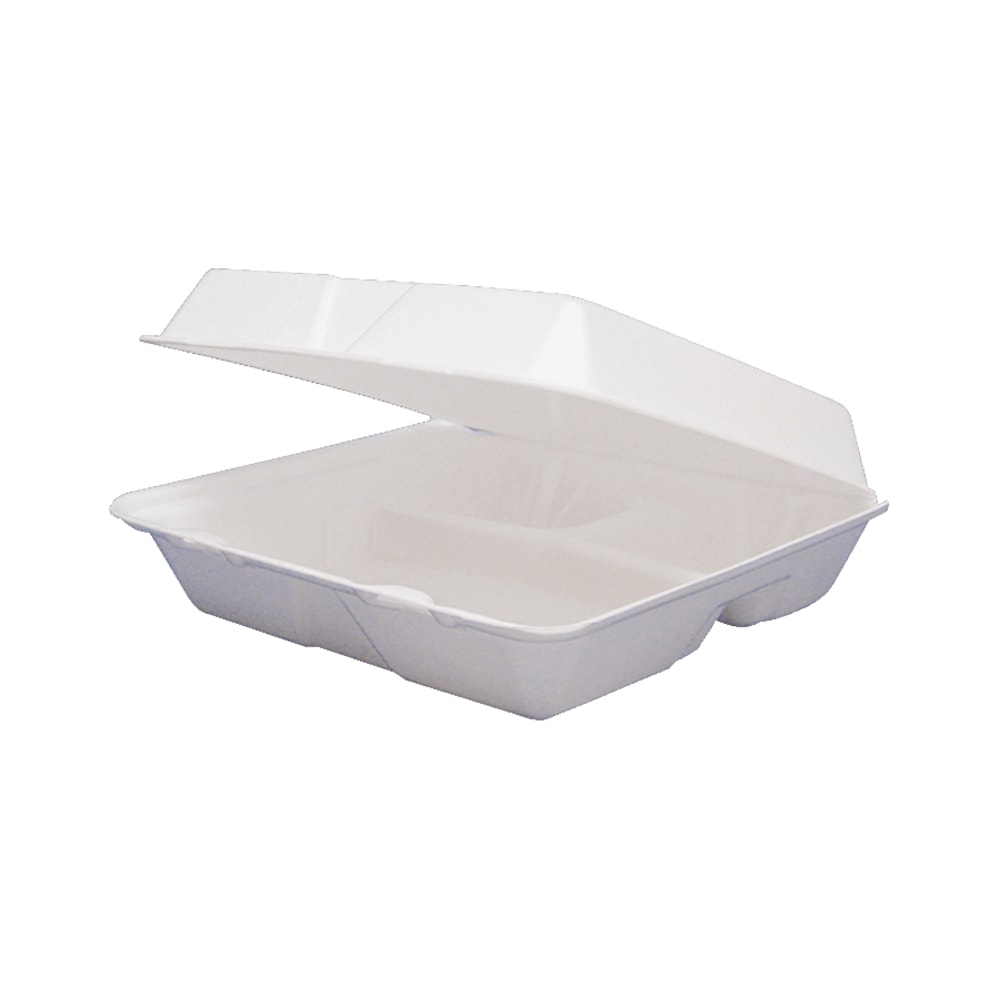 Dart® Foam Hinged Lid Containers, 3 Compartments, 8.38