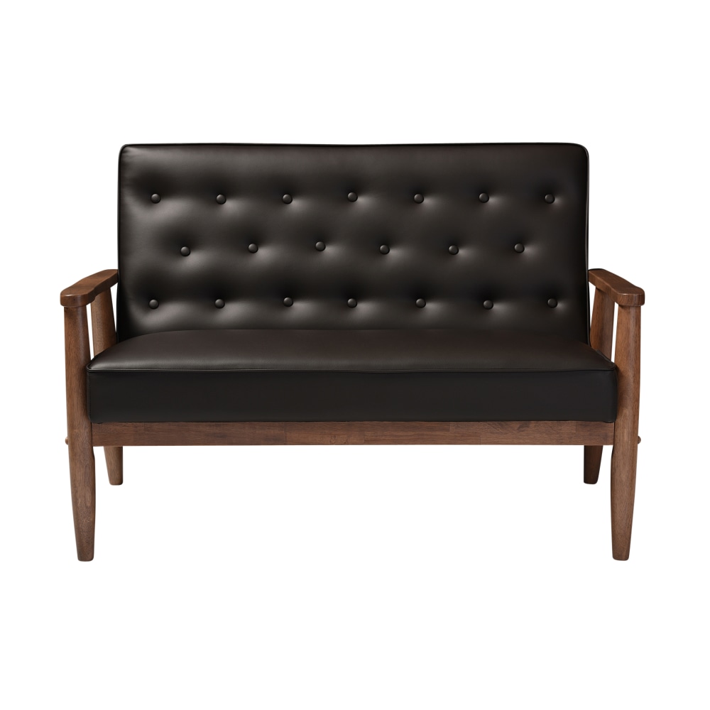 Baxton Studio Noel Loveseat, Brown/Dark Walnut