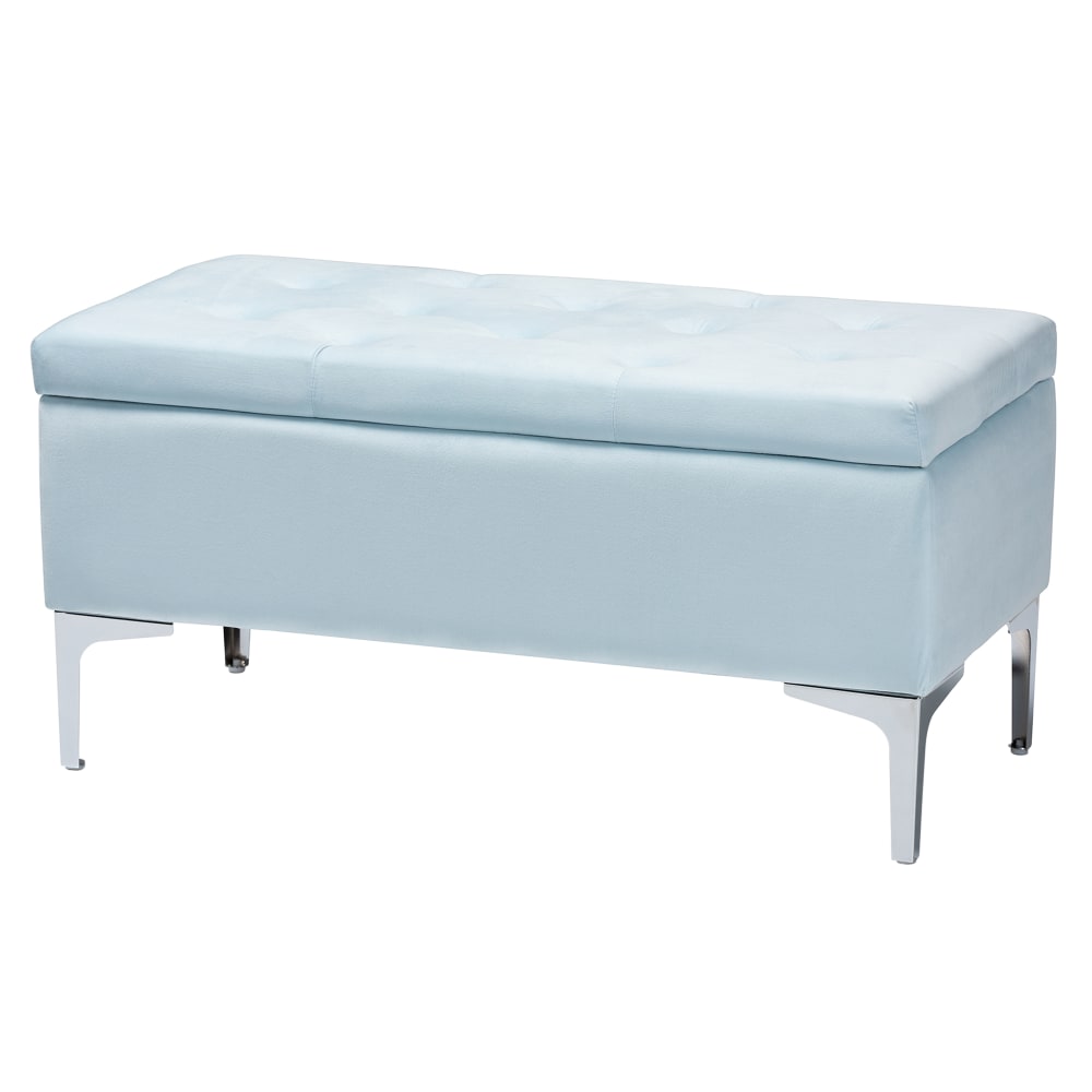Baxton Studio Mabel Velvet Storage Ottoman, Light Blue