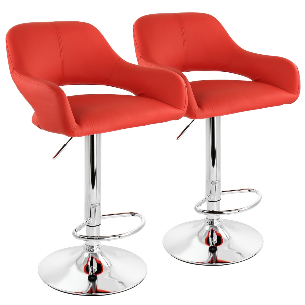 Elama Adjustable Faux Leather Bar Stools, Red/Chrome, Set
