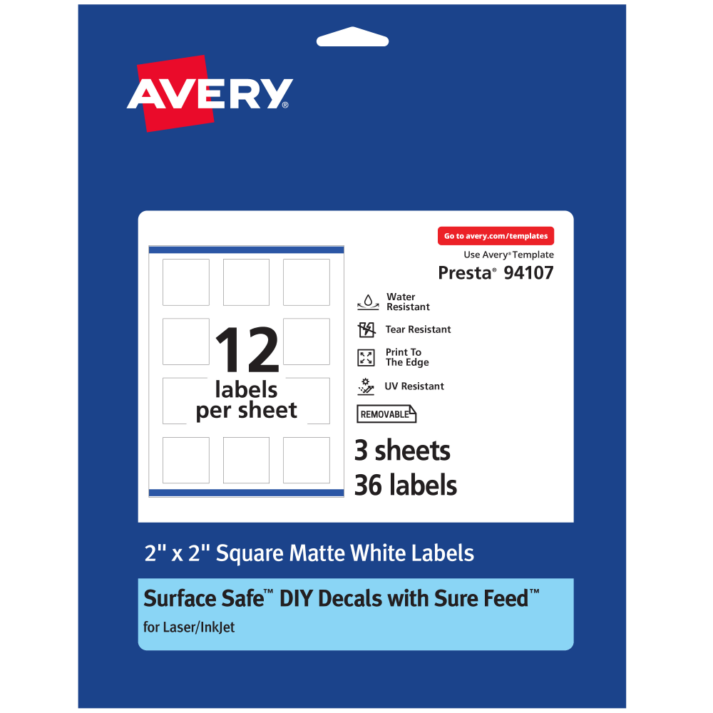 Avery® Durable Removable Labels With Sure Feed®, 94107-DRF3,
