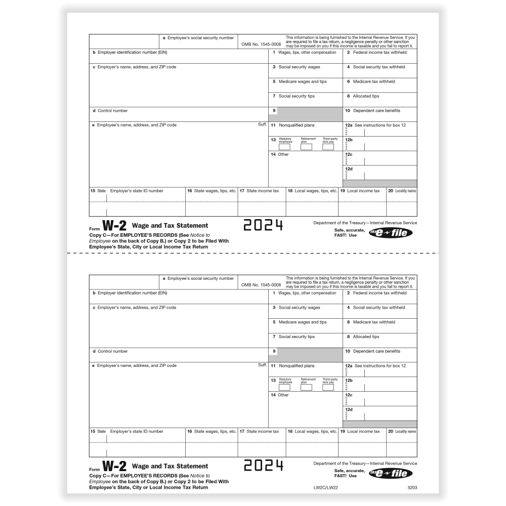 ComplyRight® W-2 Tax Forms, 2-Up, Employee’s Copy C