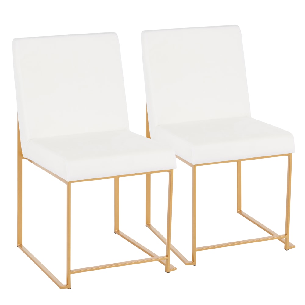 LumiSource Fuji High Back Dining Chairs, Velvet, White/Gold,