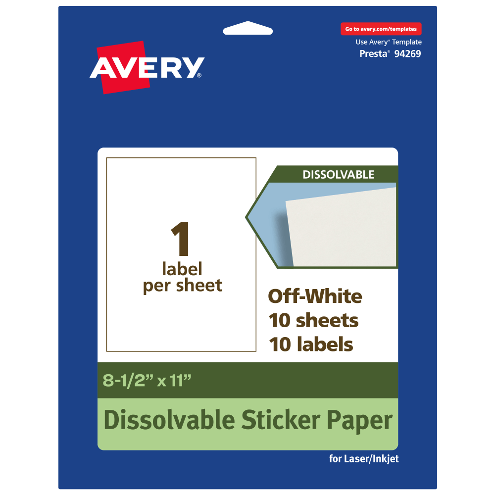 Avery® Dissolvable Labels, 94269-DWMP10, Rectangle,