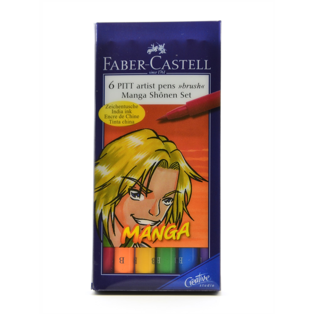 Faber-Castell Manga Pens, Shonen 6-Piece Set, Assorted Colors,