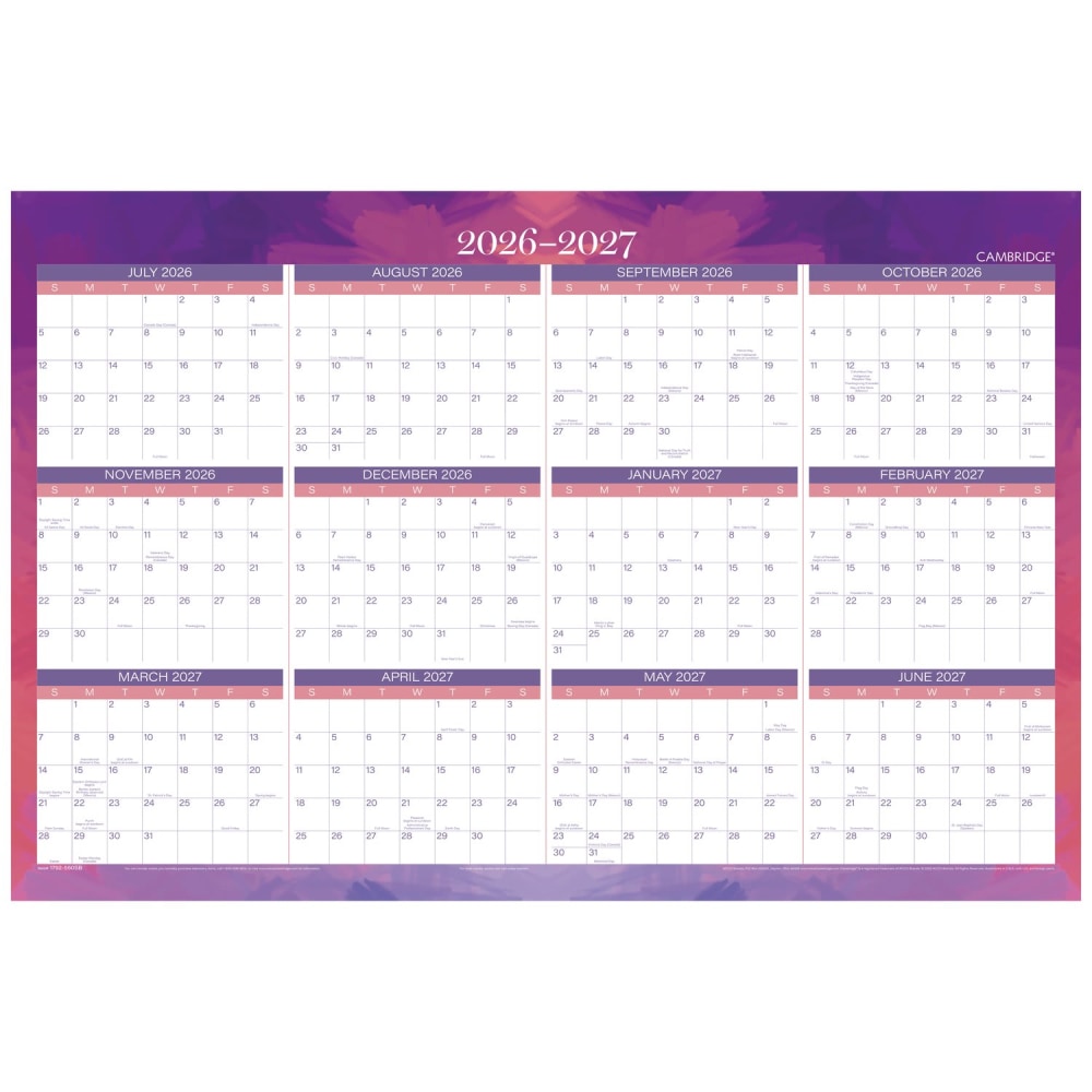 Mead Cambridge® Filbert 2026-2027 Erasable Wall Calendar,