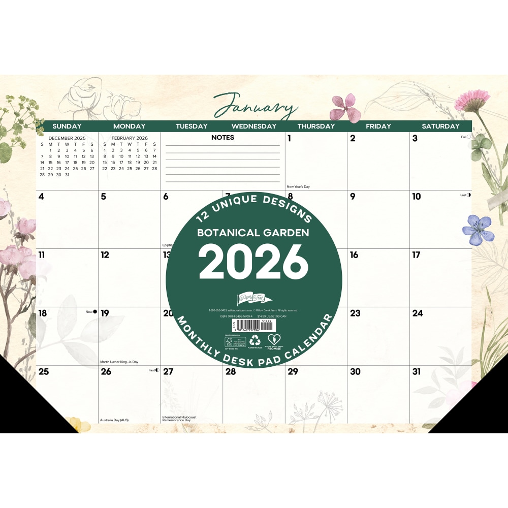 2026 Willow Creek Press Monthly Desk Pad Calendar,
