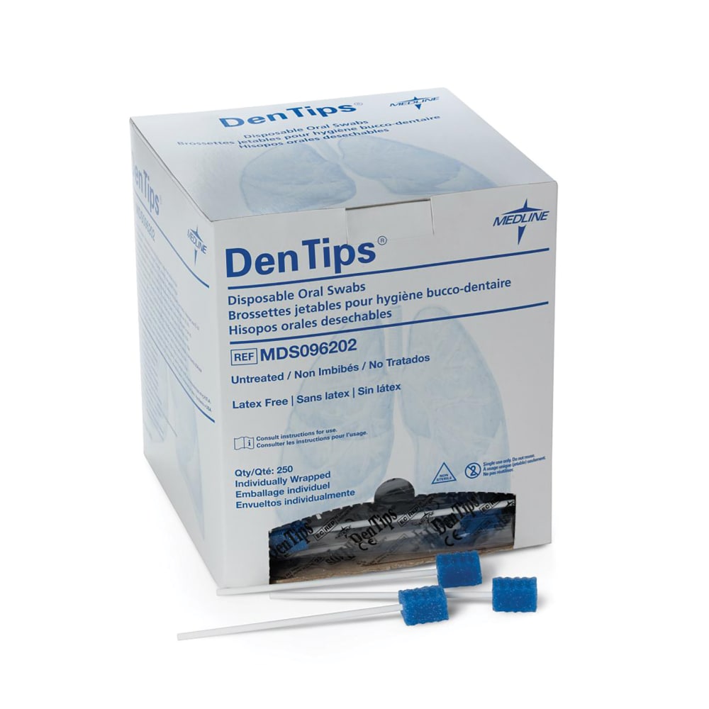 Medline DenTips Oral Swabsticks, Untreated, Blue, Box Of