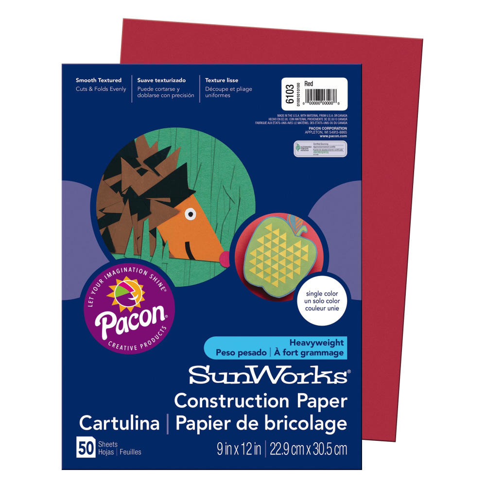 Prang® Construction Paper, 9" x 12", Red, Pack