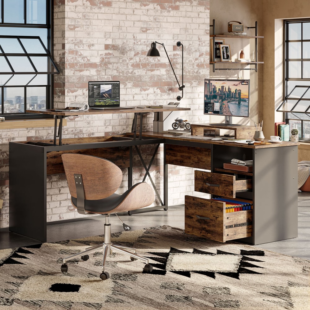 Bestier 56"W Standing Desk With Drawers & Monitor
