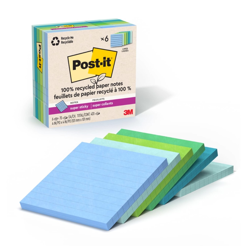 Post-it® Super Sticky Notes, 6 Pads, 4 in