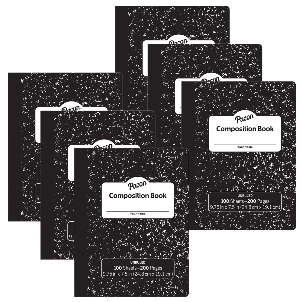Pacon Composition Books, Unruled 9-3/4" x 7-1/2", Black