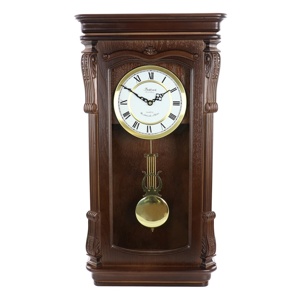 Bedford Clock Collection Chiming Pendulum Rectangular Wall Clock,