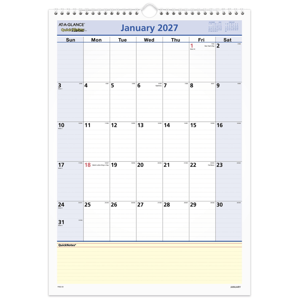 AT-A-GLANCE® QuickNotes® 2027 Monthly Desk Wall Calendar, Medium,