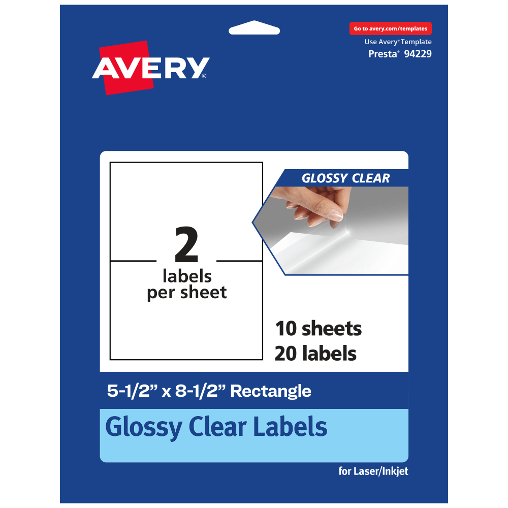 Avery® Glossy Permanent Labels, 94229-CGF10, Rectangle,