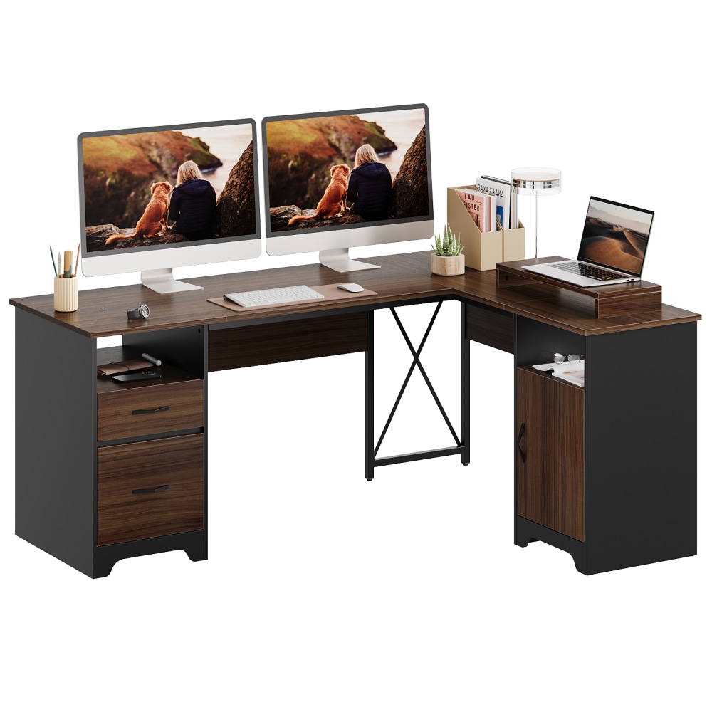 Bestier 63"W L-Shaped Corner Computer Desk With Monitor