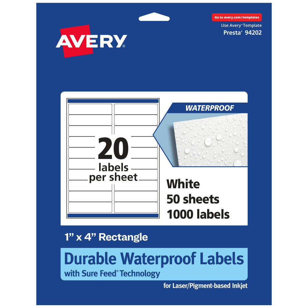 Avery® Waterproof Permanent Labels With Sure Feed®, 94202-WMF50,