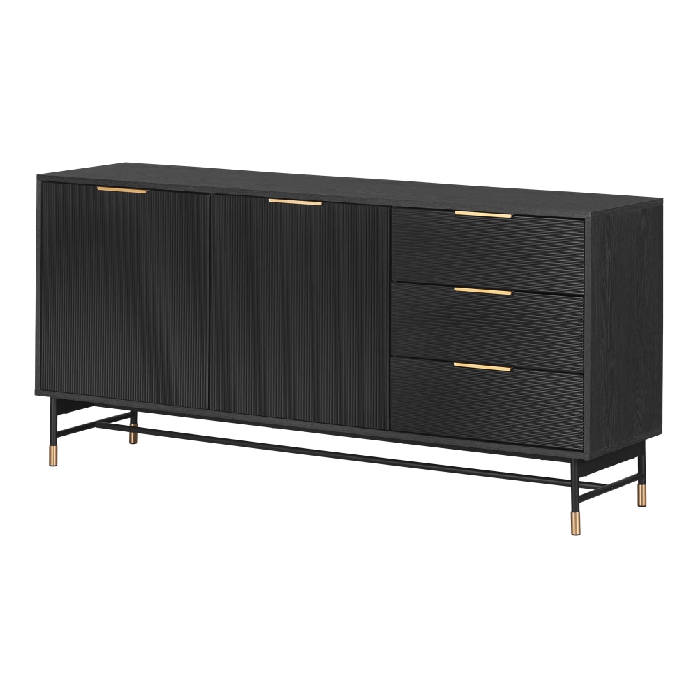 South Shore Arlo 63”W Sideboard Cabinet, Ash Oak/Gold