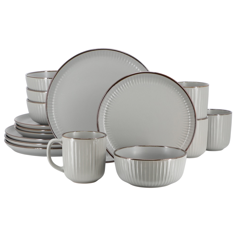 Elama Leo 16-Piece Stoneware Dinnerware Set, Light Gray