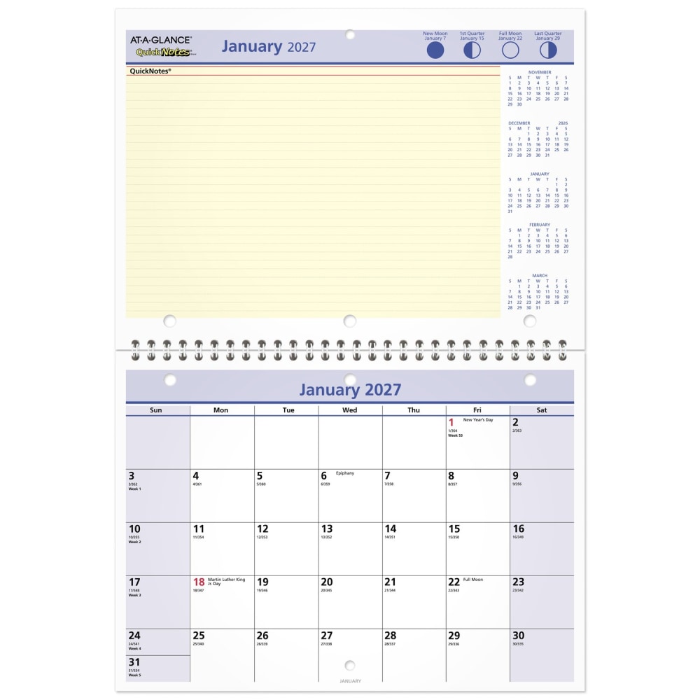 AT-A-GLANCE® QuickNotes® 2027 Monthly Desk Wall Calendar, Small,