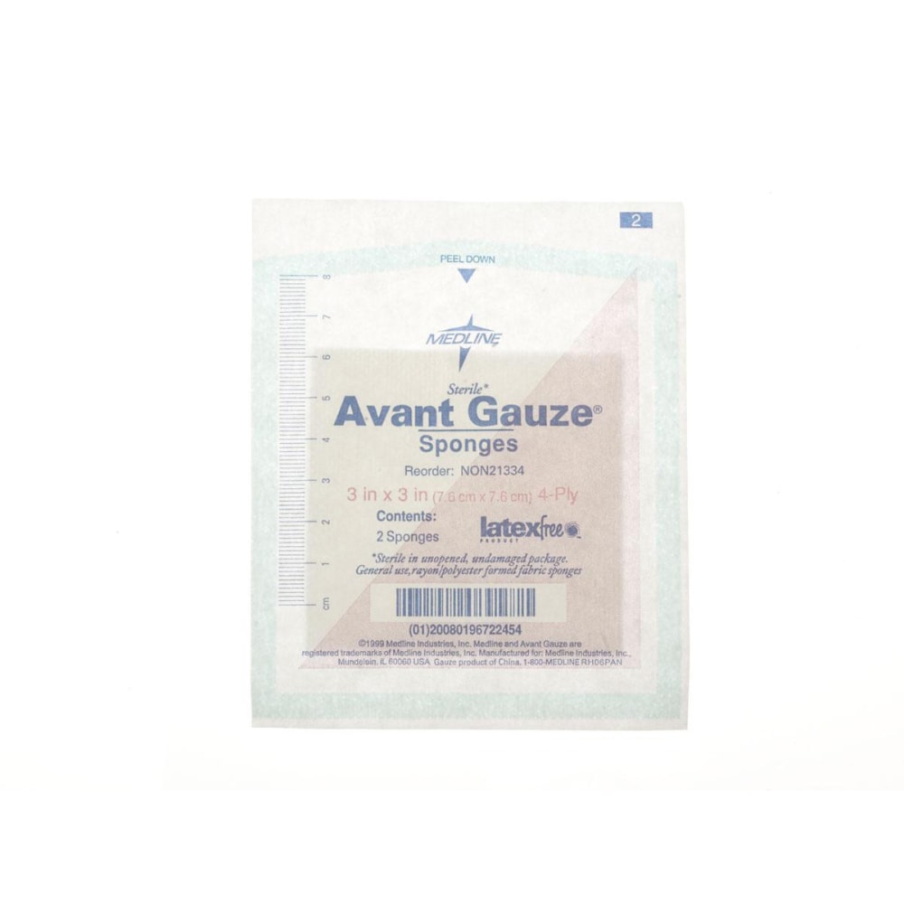 Medline Avant Gauze Nonwoven Sterile Sponges, 3" x