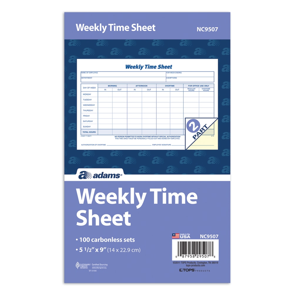 Adams® Weekly Time Sheet, 2-Part, 9" x 5
