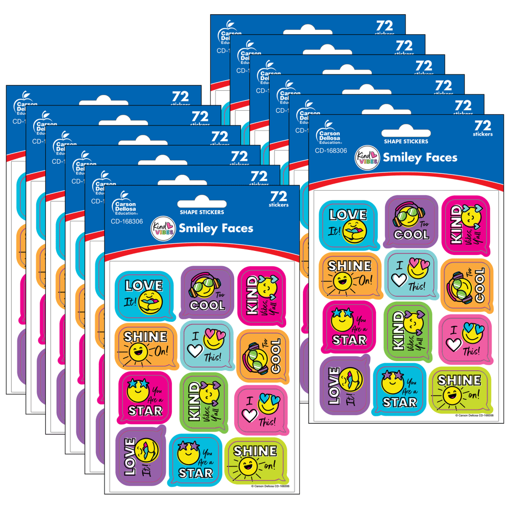 Carson Dellosa Education Stickers, Kind Vibes Smiley Faces,