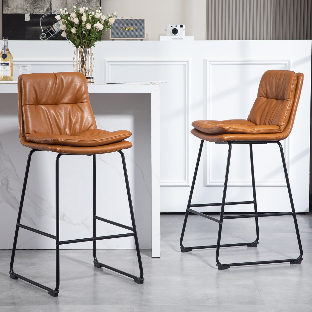 Glamour Home Bauer Faux Leather Barstools With Back,