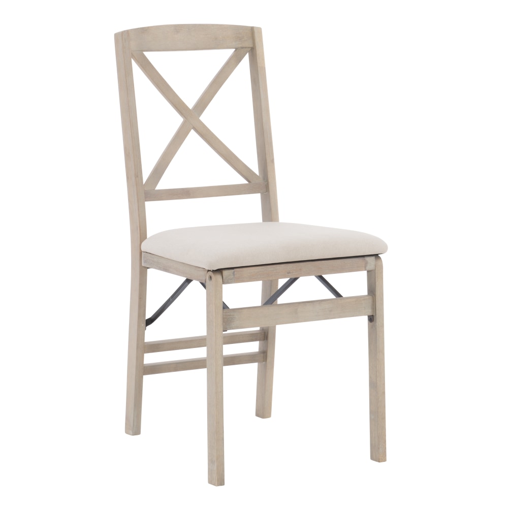 Linon Bradford Wood Folding Accent Chairs, Gray Wash/Beige,