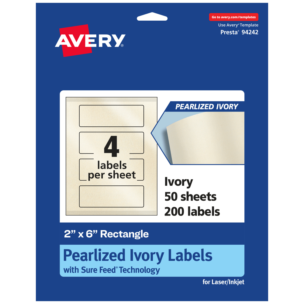 Avery® Pearlized Permanent Labels With Sure Feed®, 94242-PIP50,