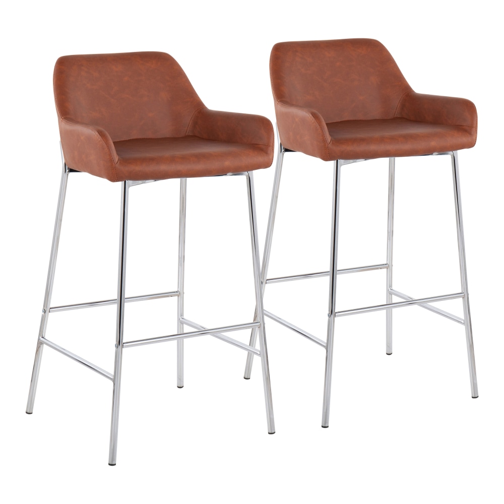 LumiSource Daniella Counter Stools, Camel/Chrome, Set Of 2