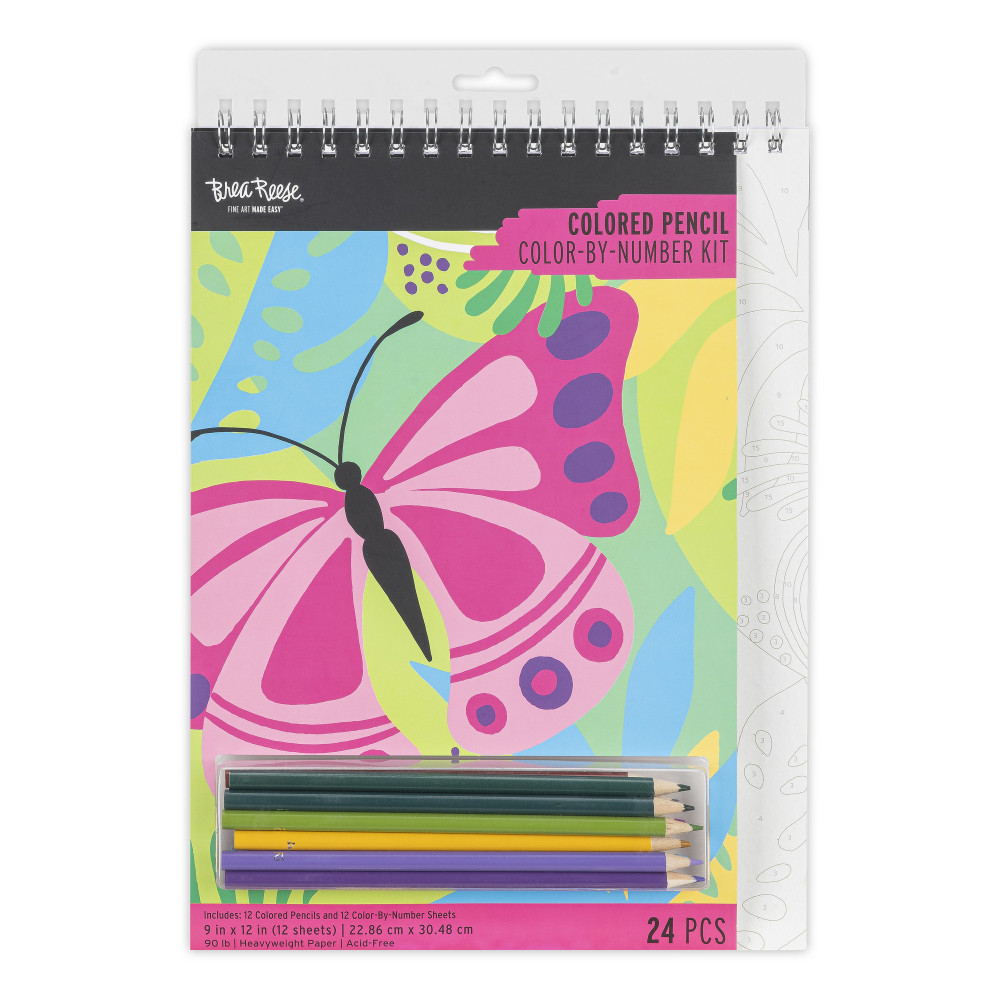 Brea Reese® Color-By-Number Colored Pencil Kit, Butterfly Designs