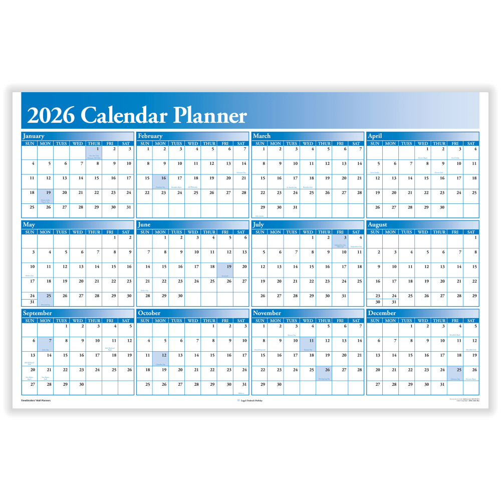 ComplyRight® 2026 Calendar Planner, 36" x 24", Blue